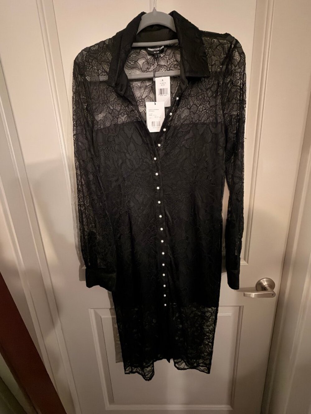 NWT Generation Love Lorene Black Lace Pearl Button Shirt Dress L